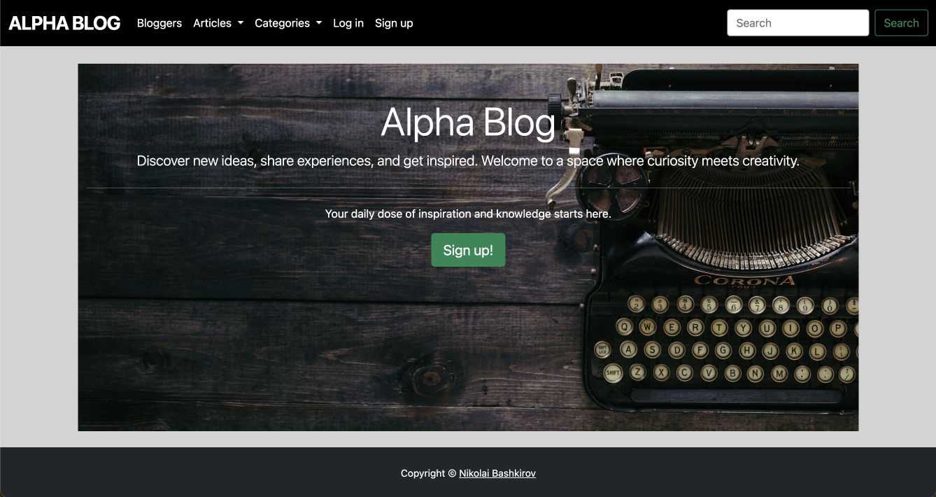Alpha Blog Project Home Screen