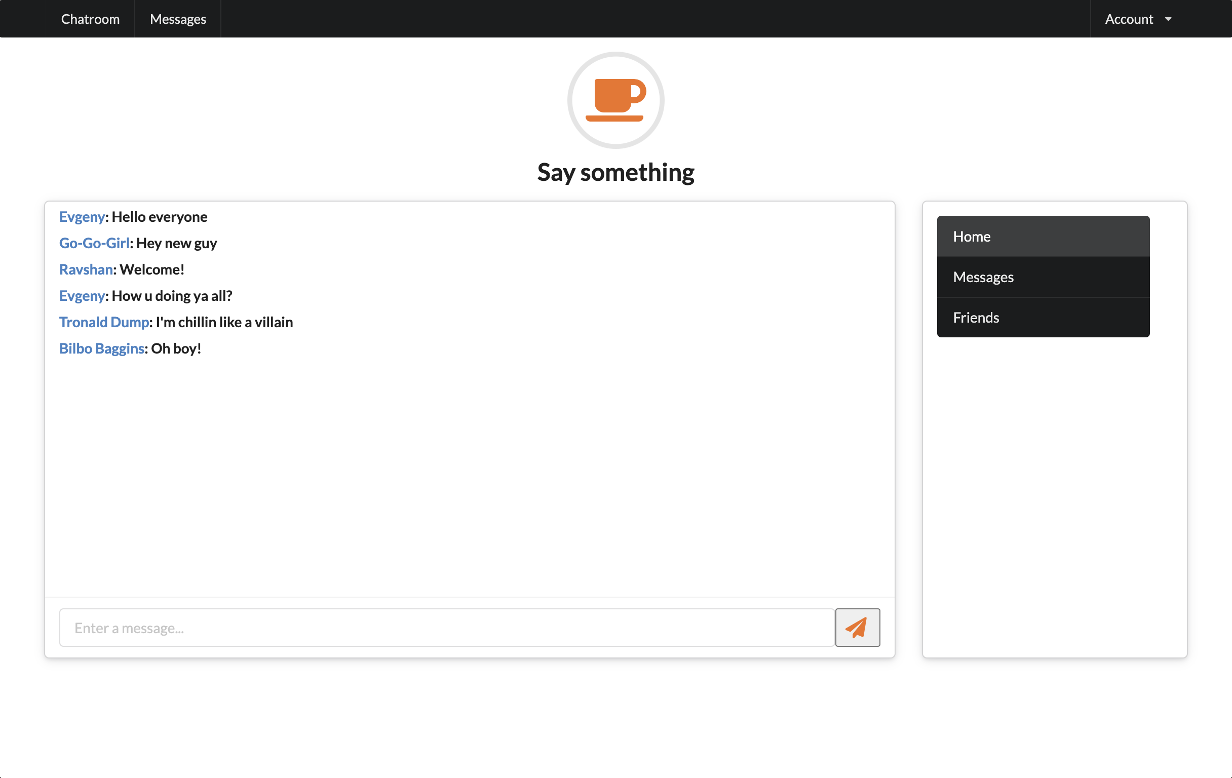 Message Me Project Chatroom Screen